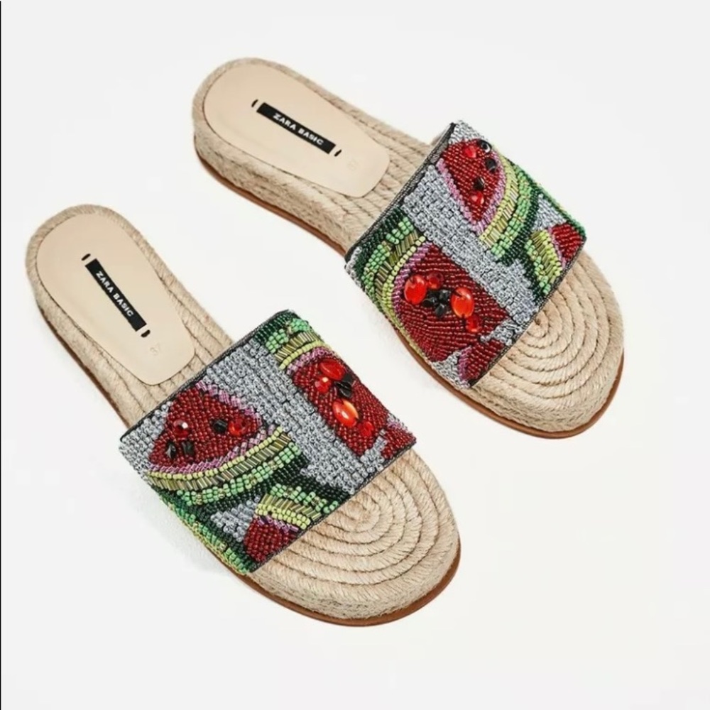 ZARA ESPADRILLE WATERMELON SLIDES SIZE 10